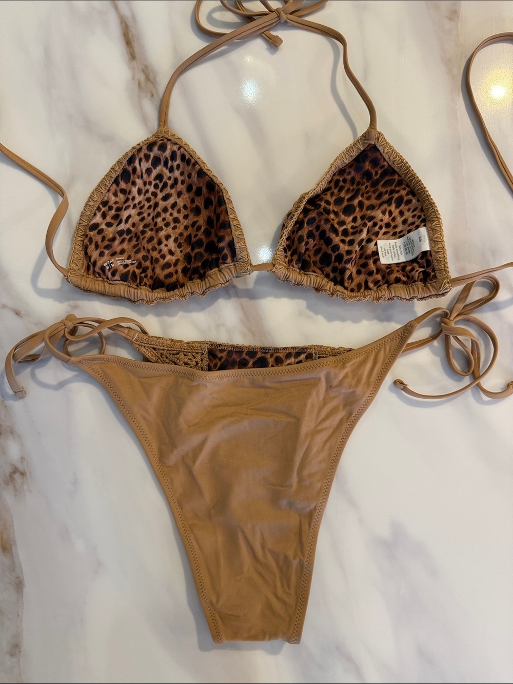 Aerie Sun Lovers Crochet Bikini Top and Tie-Side Bottoms Set Medium Beach Dune - Picture 13 of 16